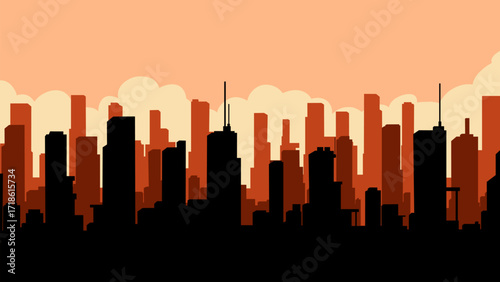 City landscape silhouette illustration with skyline buildings