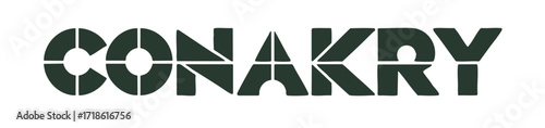Modern Bold CONAKRY Text Logo in Unique Geometric Font, Dark Green Letters on Transparent Background for Branding and Design