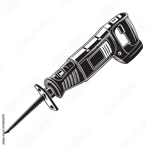 Black reciprocating saw Silhouette Vector, High Quality Illustration on White Background