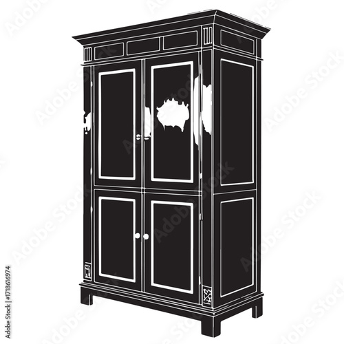 Black pantry cabinet Silhouette Vector, High Quality Illustration on White Background