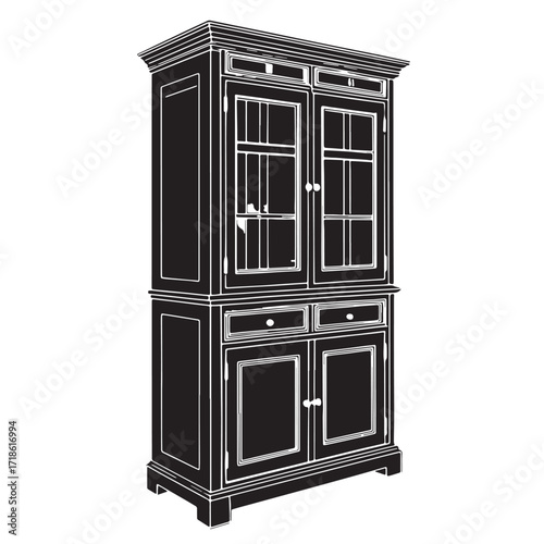Black pantry cabinet Silhouette Vector, High Quality Illustration on White Background