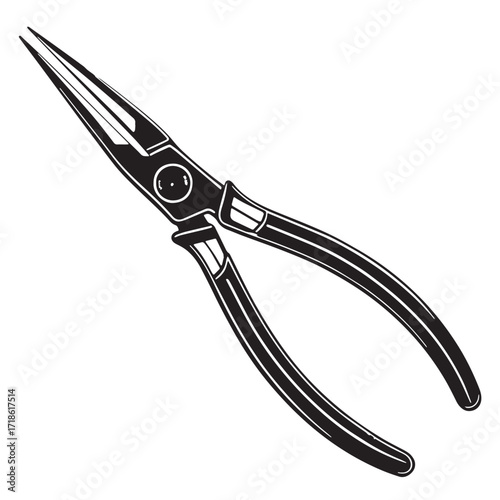 Black pliers needle nose Silhouette Vector, High Quality Illustration on White Background