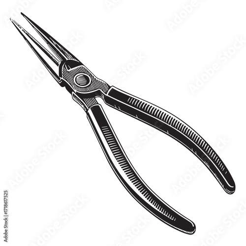 Black pliers needle nose Silhouette Vector, High Quality Illustration on White Background