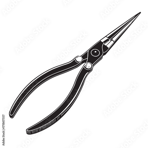 Black pliers needle nose Silhouette Vector, High Quality Illustration on White Background