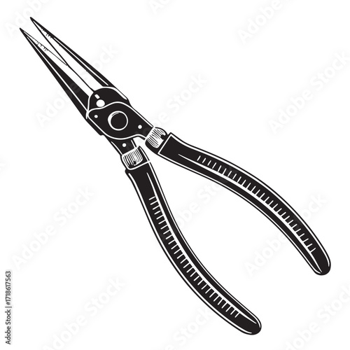 Black pliers needle nose Silhouette Vector, High Quality Illustration on White Background
