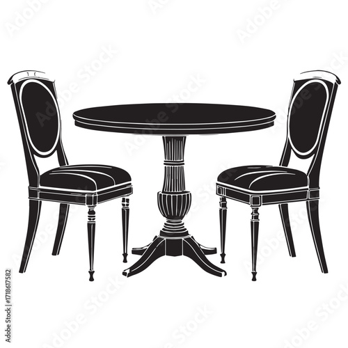 Black play table and chairs Silhouette Vector, High Quality Illustration on White Background