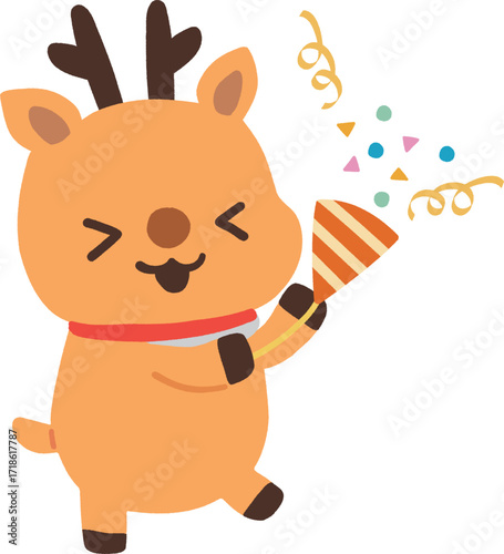 クラッカーを鳴らすトナカイのベクターイラスト