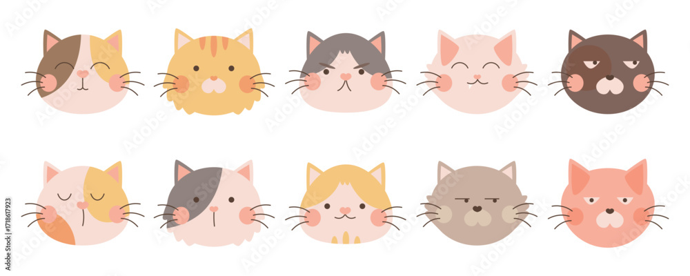 Obraz premium Set of Cute Cat Face