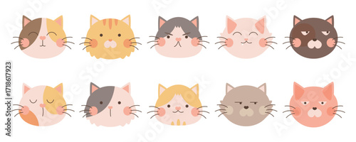Set of Cute Cat Face
