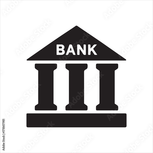 Bank Icon Representing Financial Institution with Columns and Triangular Roof Symbolizing Stability and Trust Ideal for Finance and Investment Themes with Modern Vector Design