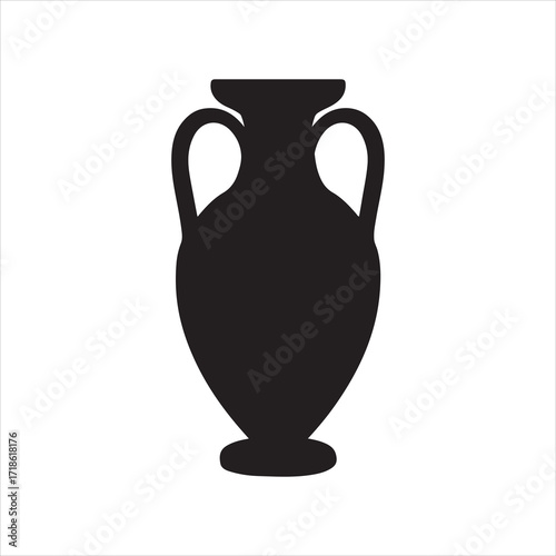 Elegant Black Silhouette of an Ancient Greek Amphora Vase Timeless Design Element for Creative Projects and Cultural Representations Featuring Classic Pottery and Historical Artefacts