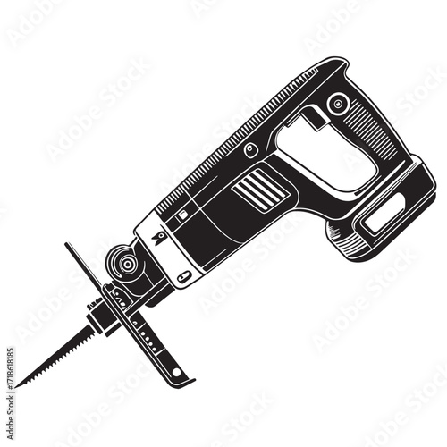 Black reciprocating saw Silhouette Vector, High Quality Illustration on White Background