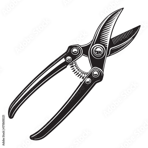 Black pruning shears Silhouette Vector, High Quality Illustration on White Background