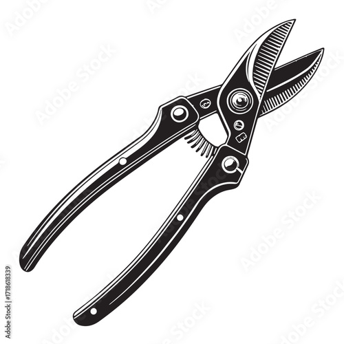 Black pruning shears Silhouette Vector, High Quality Illustration on White Background