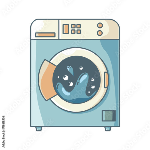 Washing Machine with Water Splashing Inside.