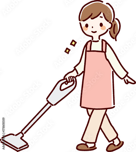 掃除機をかける女性のベクターイラスト