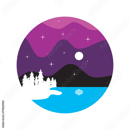 Night in yhe lake vibes vector illustration