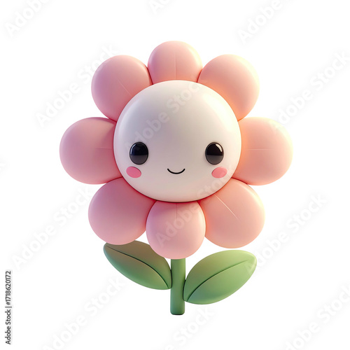 Cute pink cartoon flower with a happy face