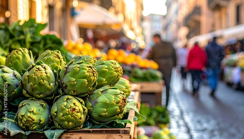 Fototapeta Naklejka Na Ścianę i Meble -  Fresh artichokes at a bustling market (1)