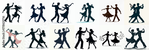 vector illustration set of dancing couples on white background