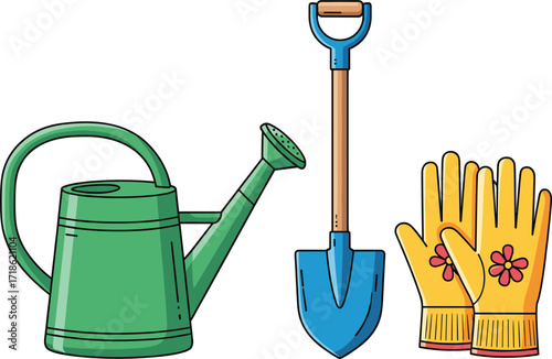 Basic RGBTravGardening Tools with Flowers Vectorel ESummKids Happy Family Cartoon Vector.