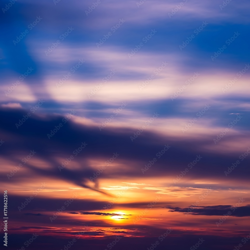 Fototapeta premium Dramatic sky with vibrant sunset colors and shadowy cloud formations