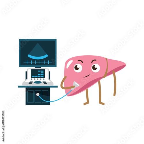 Cute Liver Character Undergoing Ultrasound Examination.