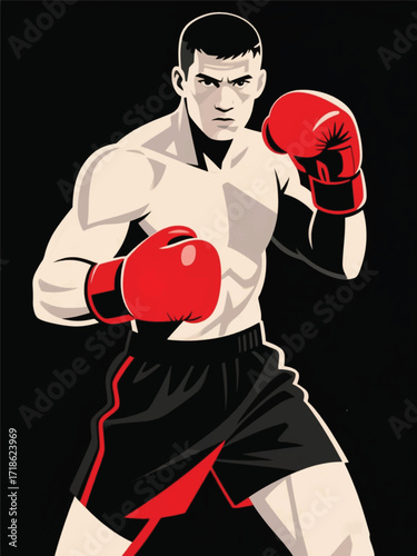 Man Boxing Sport Illustrator Artwork Design Template Poster