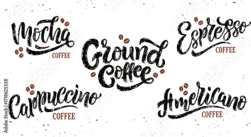 Delicious coffee menu with hand-lettered styles for cafe branding and restaurant designs