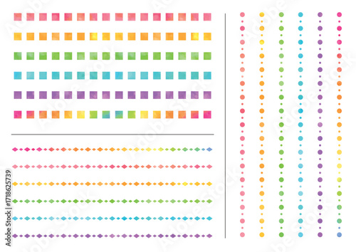 Set of 3 colorful watercolor texture lines (6 colors each)