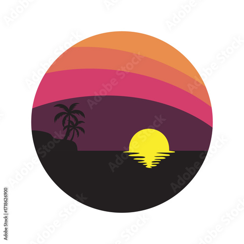 Sunset vibes in the beach vector illustration
