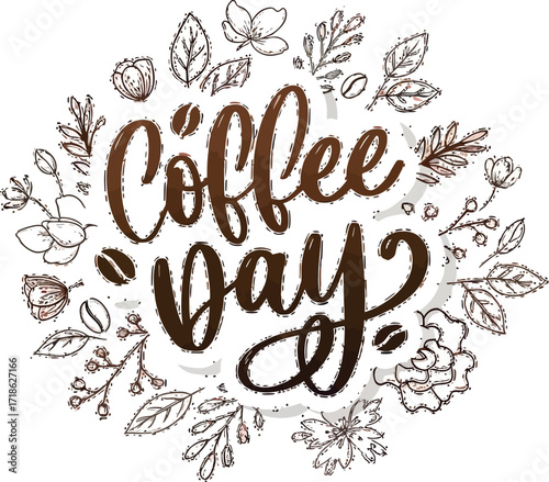 Celebrate Coffee Day with elegant floral design & delightful lettering, perfect for promotions
