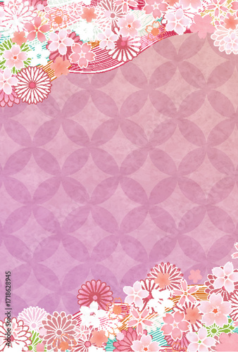 桜　菊　和柄　年賀状　背景	