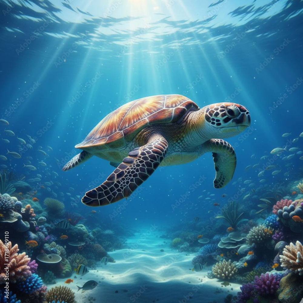 Obraz premium green sea turtle swimming