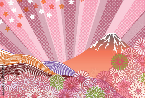 富士山　和柄　年賀状　背景	