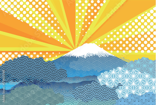 富士山　和柄　年賀状　背景	