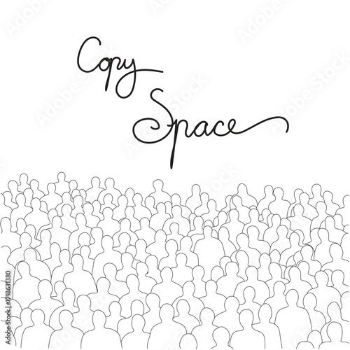 crowd people with copy space illustration vector hand drawn with black lines isolated on white background.