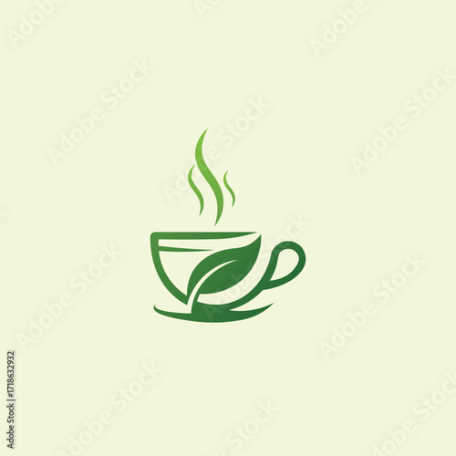A cup of herbal tea with a leaf in vector