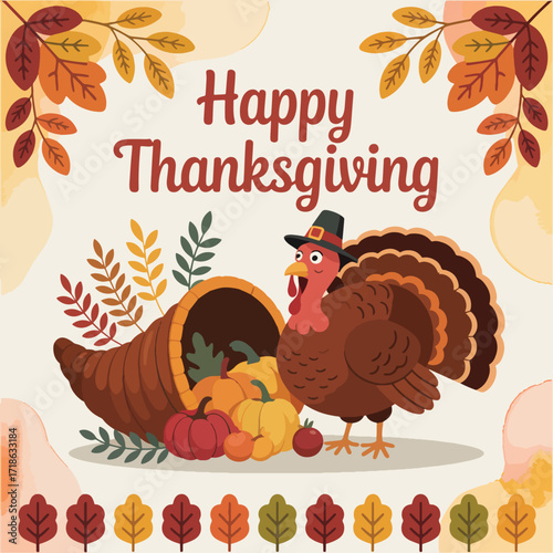 Happy Thanksgiving flat vector illustration background