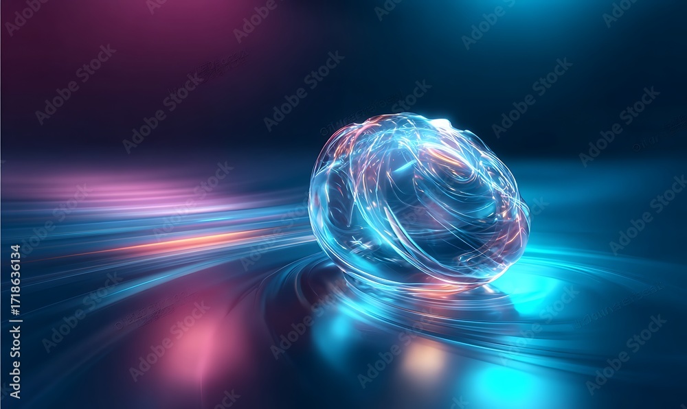 Obraz premium Abstract design of a glowing disco ball with vibrant blue light and circular patterns creates a dynamic, colorful energy in space.