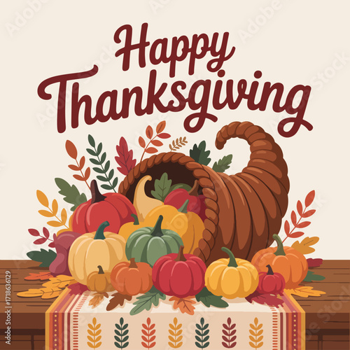 Happy Thanksgiving, flat vector illustration background