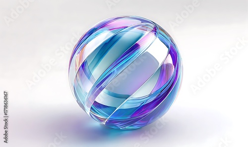 A transparent blue glass sphere reflecting light on a white background.