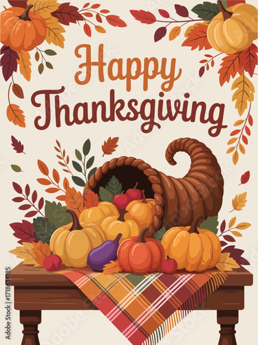 Happy Thanksgiving, flat vector illustration background
