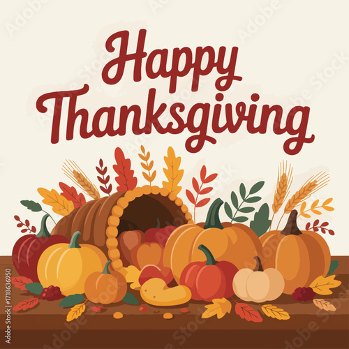 Happy Thanksgiving, flat vector illustration background