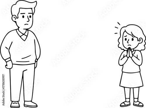 Worried Girl Pleading with Sad Man Cartoon Illustration