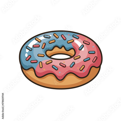 Donut with colorful glaze and sprinkles