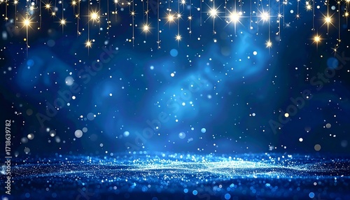 Abstract festive blue background with glittering lights