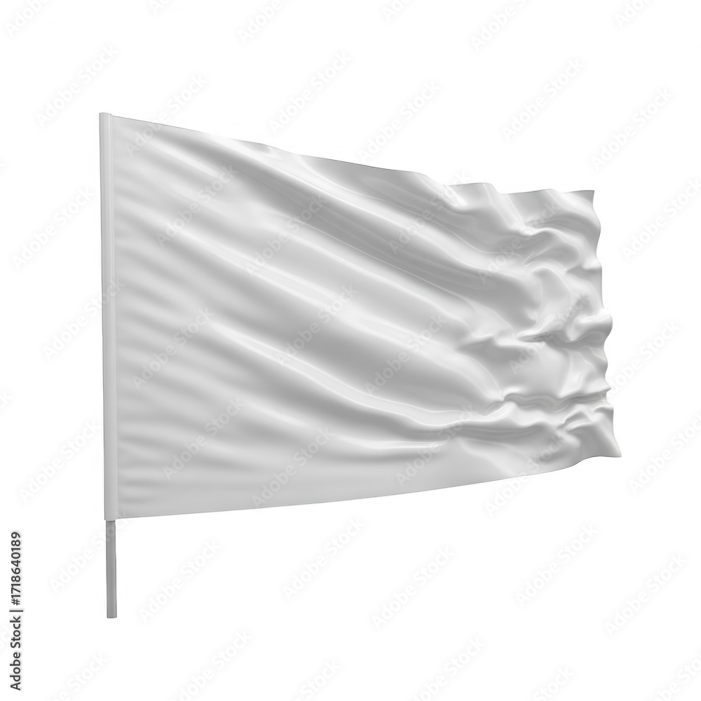 Fototapeta premium A plain white fabric flag gently waving in the wind isolated on transparent background