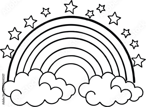 a rainbow and clouds line art coloring page 