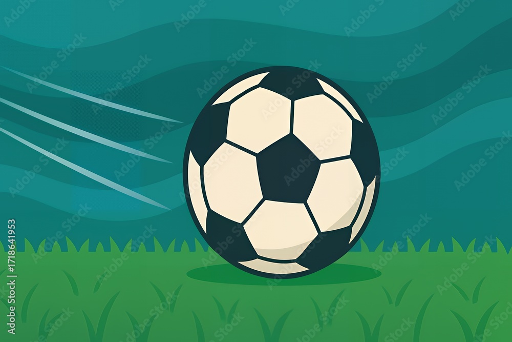 Obraz premium Dynamic soccer ball illustration on lush green field perfect for sports websites, team logos, or event promotions about upcoming football games